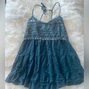 AEROPOSTAL Tokyo Darling Teal Sequin Ruffle Tank Blouse